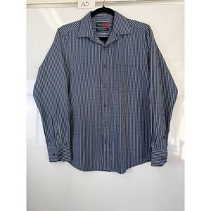 Peter England Premium Cotton Blend Shirt Men Medium Blue Plaid Long Sleeve